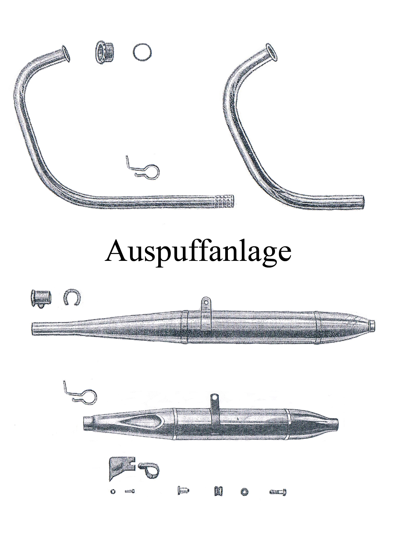 DDR-Motorrad AWO Sport Ersatzteileliste Auspuffanlage Krümmerdichtung Rohr Topf Zigarre Schelle 30 40