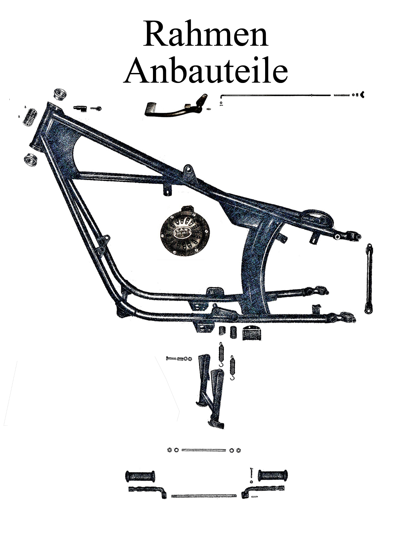 DDR-Motorrad IFA MZ BK 350 Ersatzteileliste Rahmen Anbauteile Ständerfeder Fußrastengummis