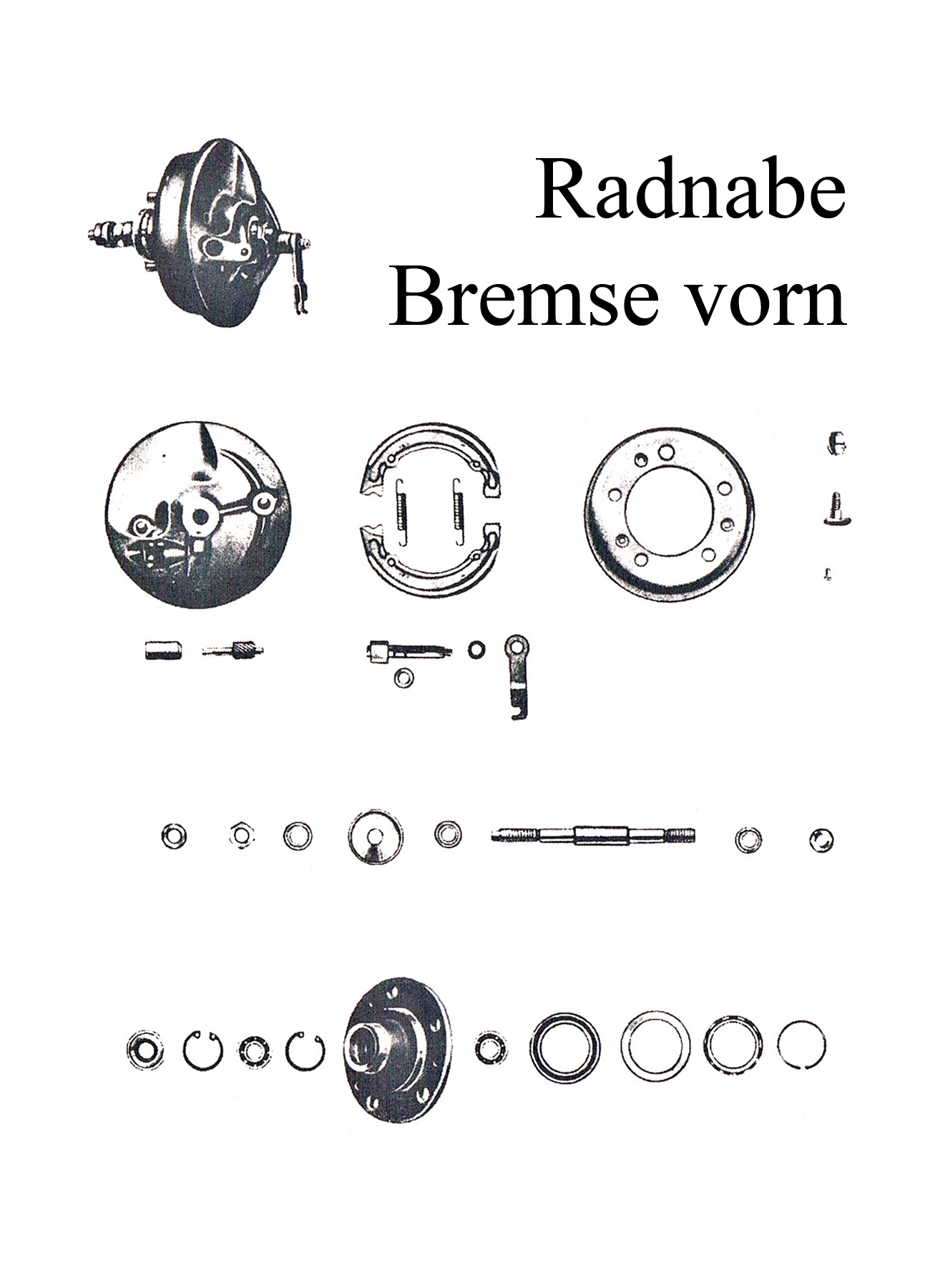 DDR-Motorrad IWL Berliner Roller SR 59 Ersatzteileliste Vorderradnabe Radlager Mutter Bremsankerplatte