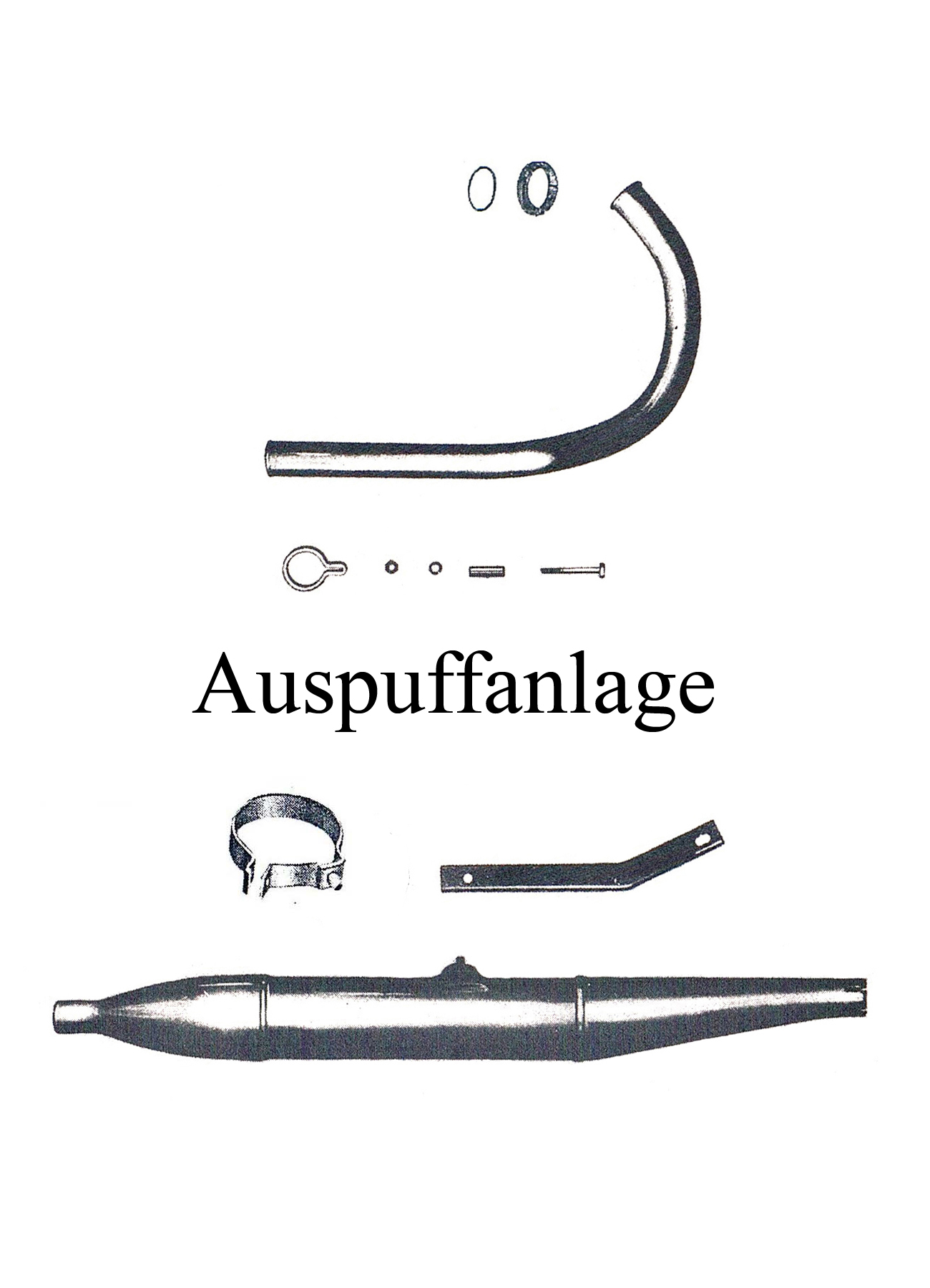 DDR-Motorrad IWL Berliner Roller SR 59 Ersatzteileliste Auspuffanlage Schalldämpfer Topf Zigarre Krümmermutterdichtung Schelle