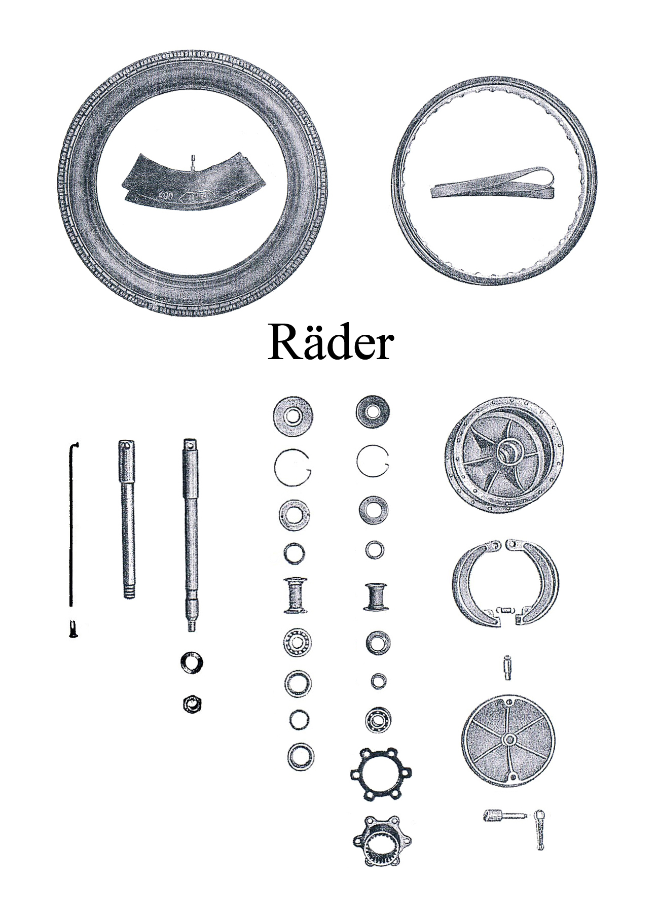 DDR-Motorrad AWO Sport Ersatzteileliste Räder vorn hinten Reifen Schlauch Felgenband Speichen