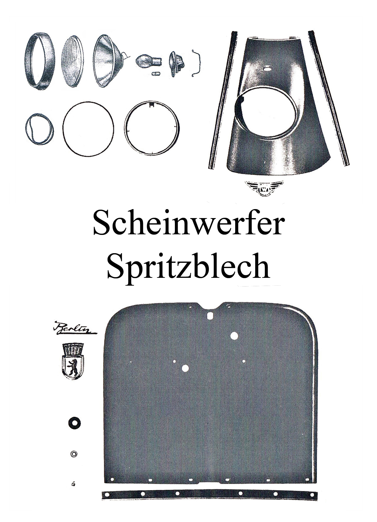 DDR-Motorrad IWL Berliner Roller SR 59 Ersatzteileliste Scheinwerfer Spritzblech Reflekor Lampenring Kedergummi Emblem Blende