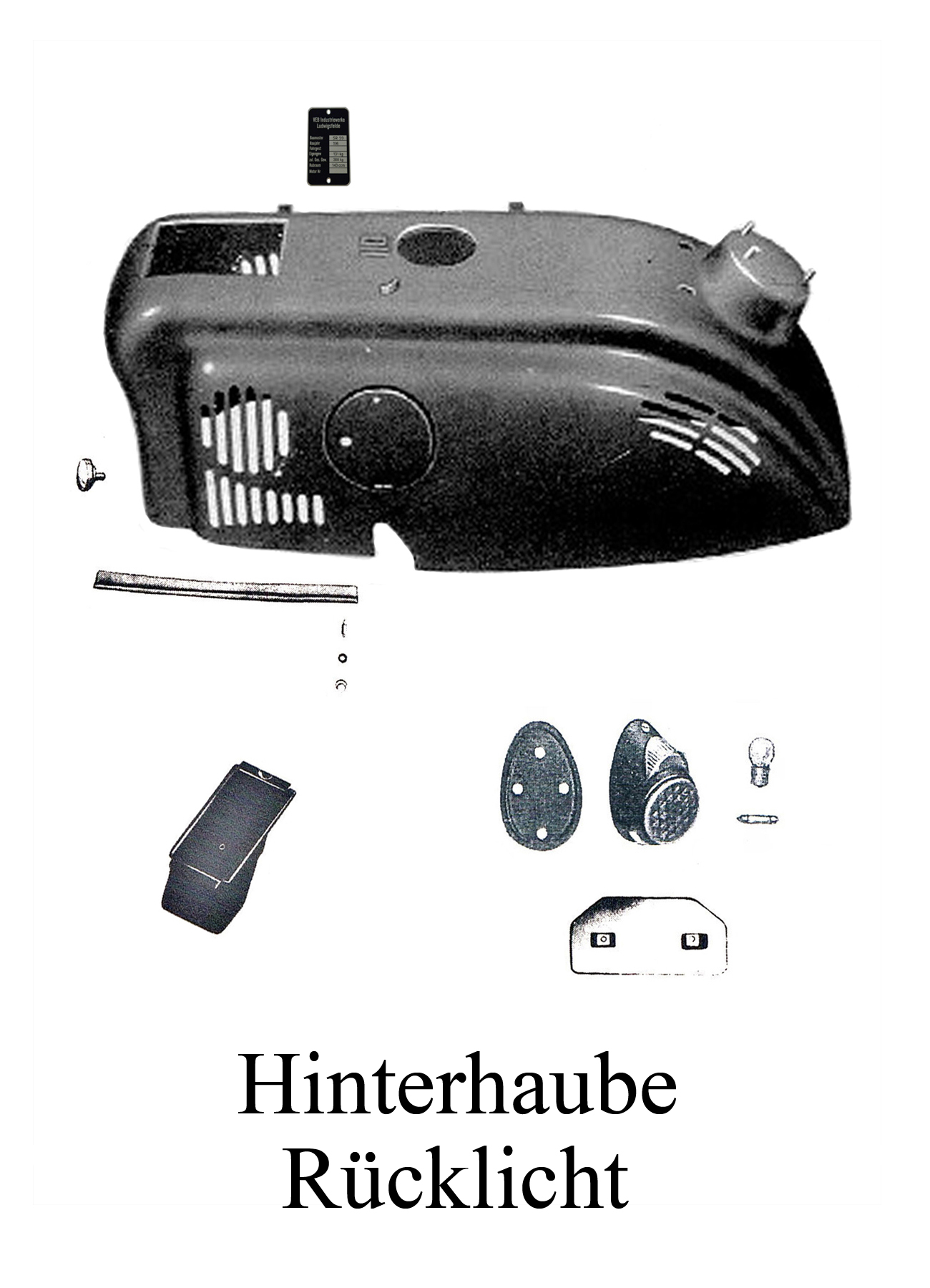 DDR-Motorrad IWL Berliner Roller SR 59 Ersatzteileliste Hinterhaube Rücklicht Kedergummi