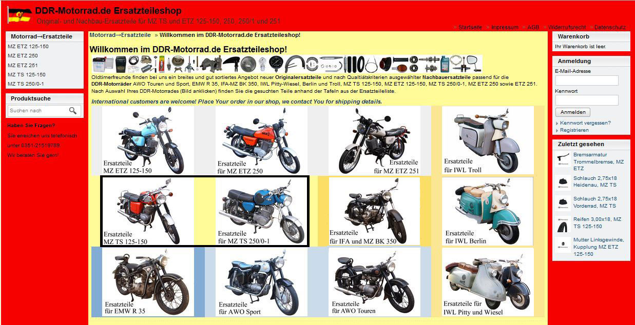 Ersatzteile Shop für MZ TS 125 150 250 250/1